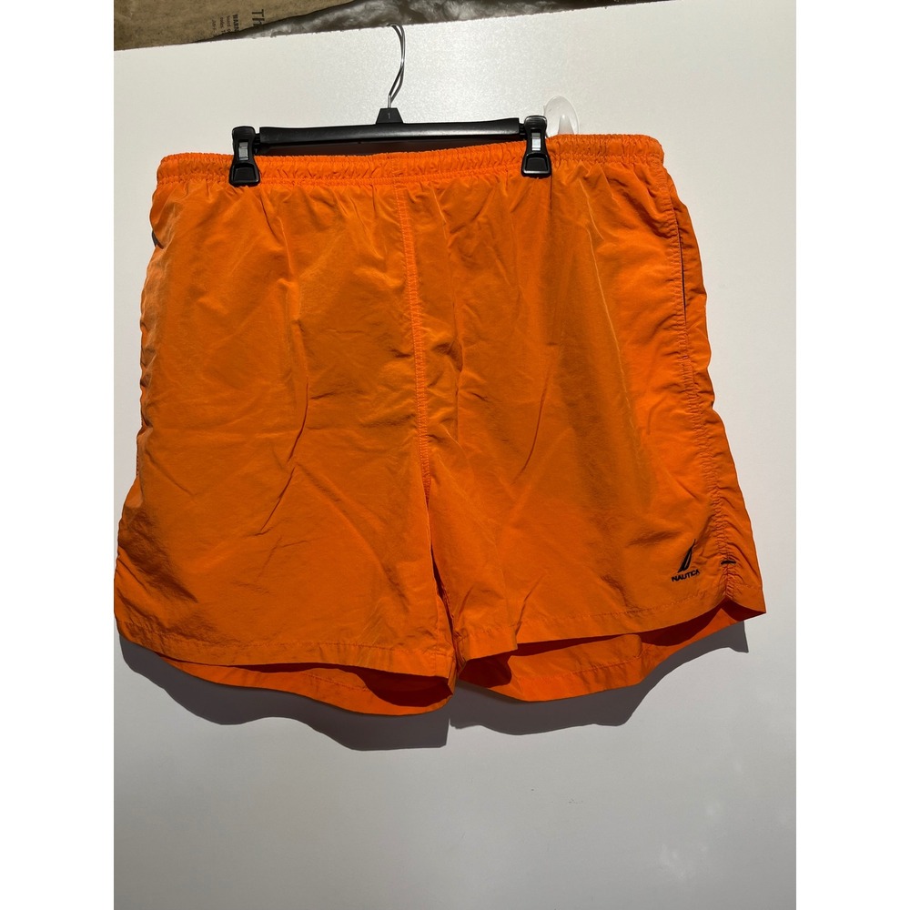Nautica Mens Orange Solid Swim Trunks Elastic Waist Board Shorts Logo